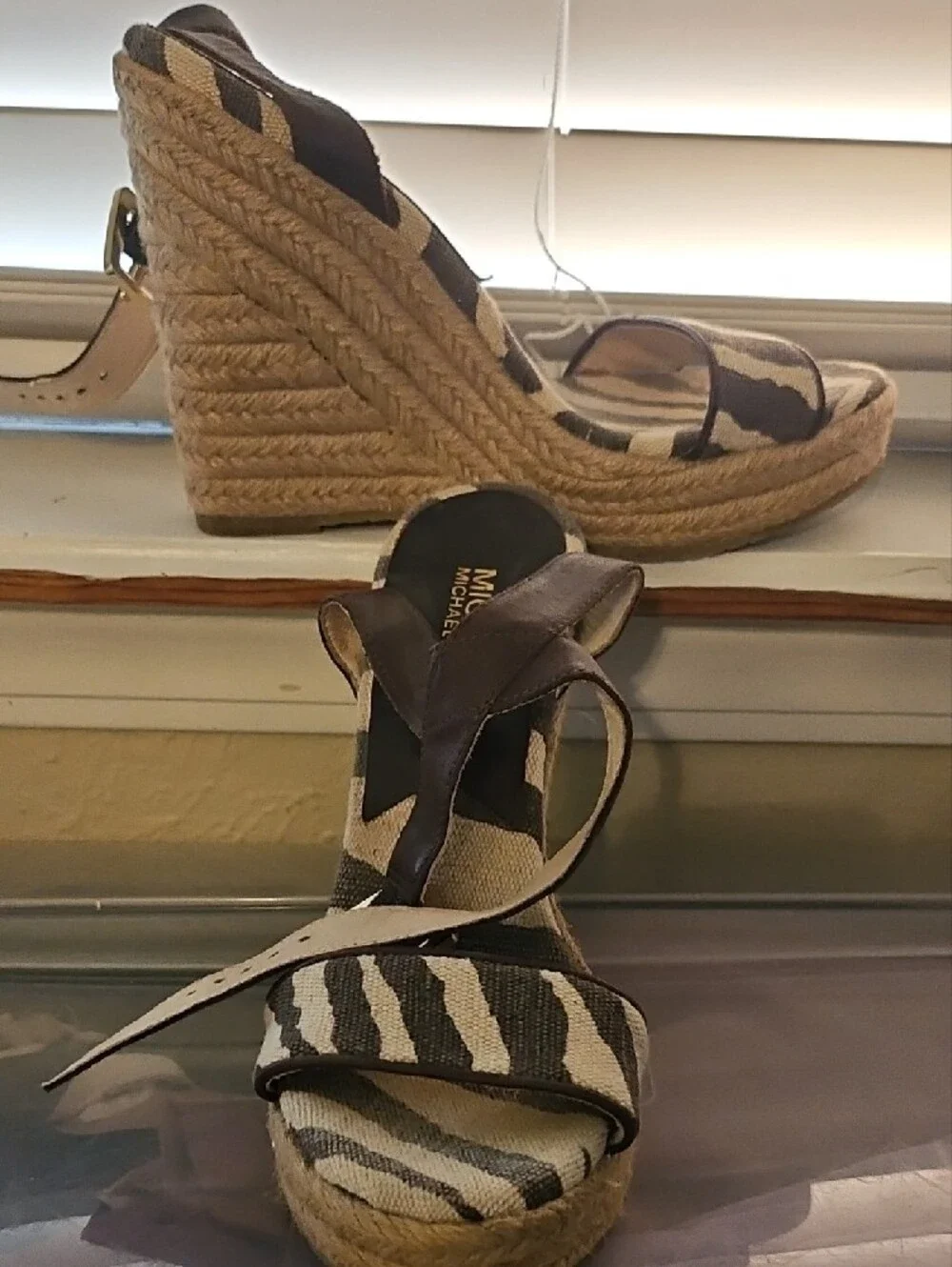 Michael Kors Zebra Stripe Platform Wedge Sandals - Brown